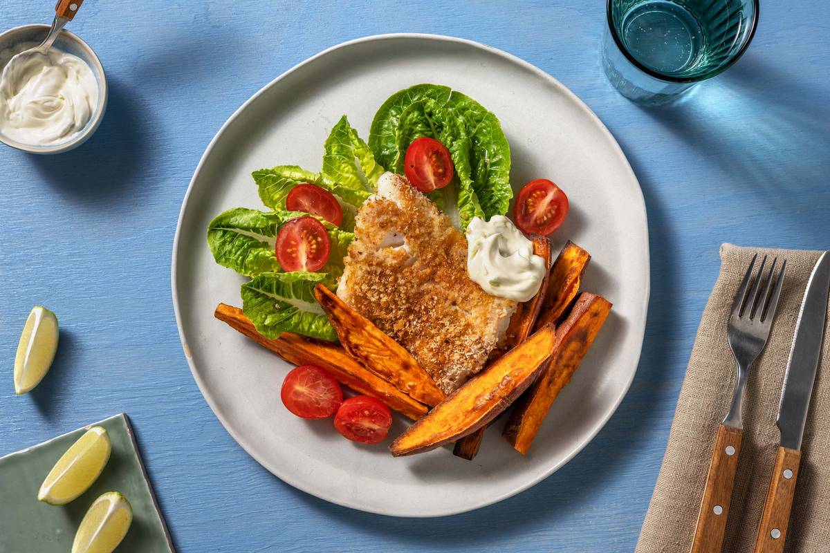 Cajun Crusted Cod with Sweet Potato Wedges