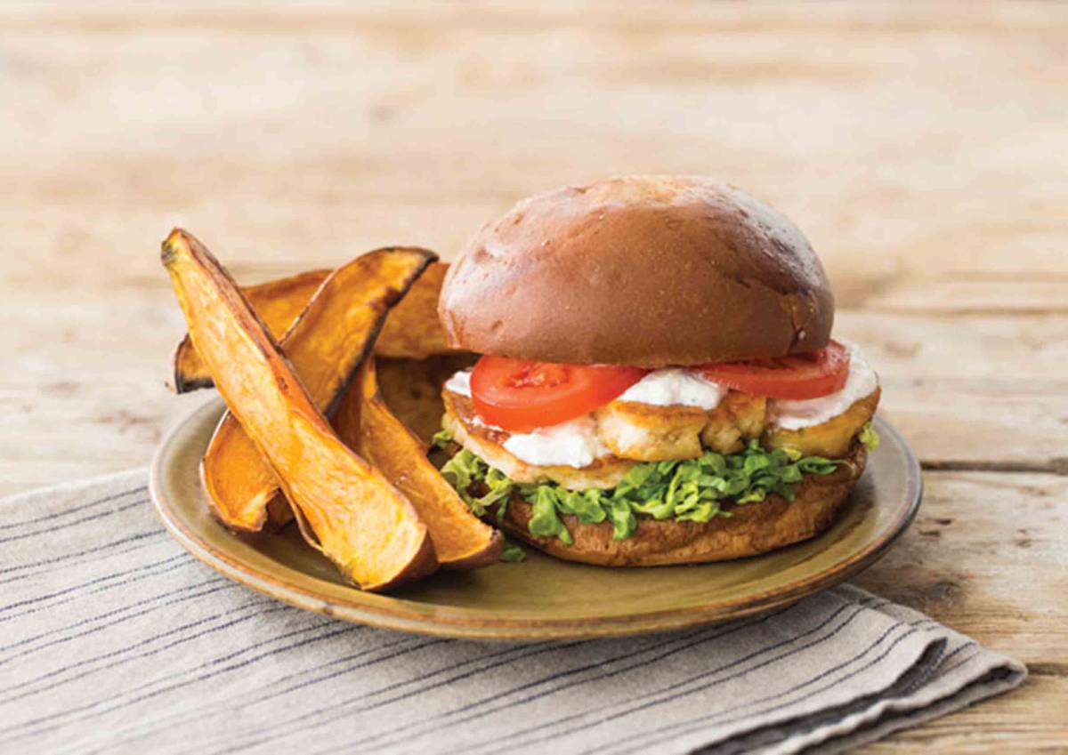 Cajun Halloumi Burgers with Chunky Sweet Potato Chips