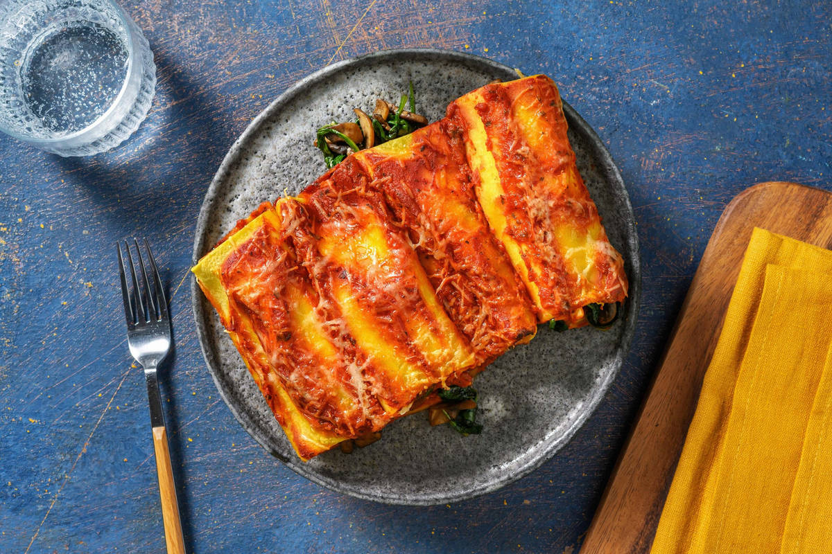Cannelloni met romige spinazie-champignonvulling