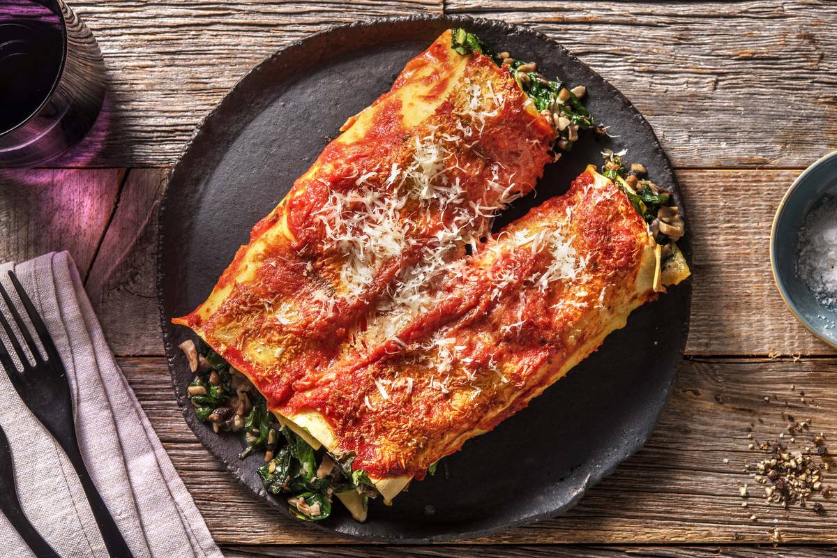 Cannelloni met romige spinazie-champignonvulling