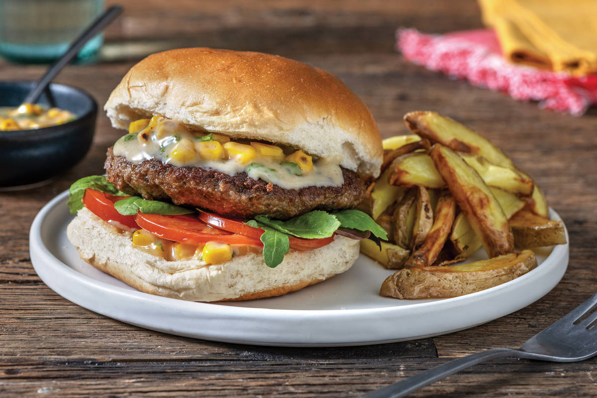 Caribbean Beef Burger & Fries
