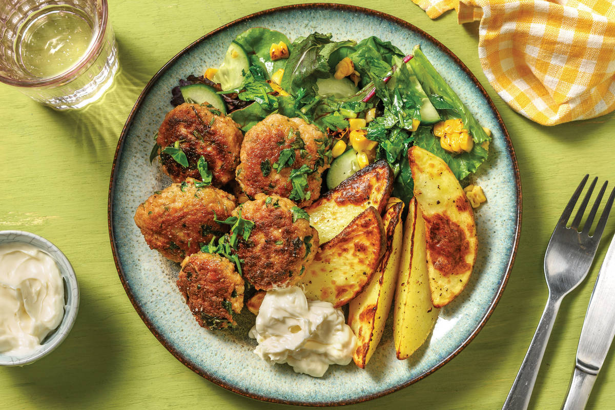 Caribbean Pork Rissoles & Wedges