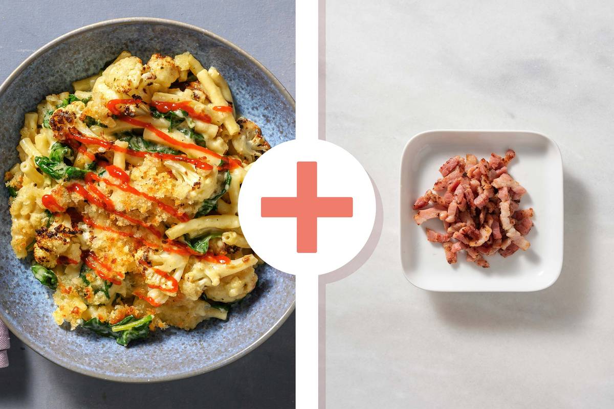 Cauliflower Mac and Cheese with Bacon Lardons