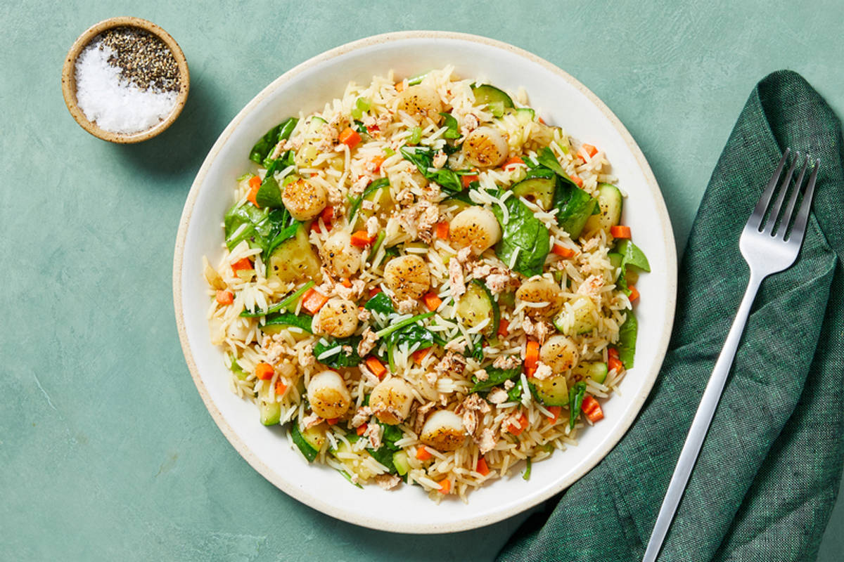 SuperQuick Scallops-and-Rice Skillet