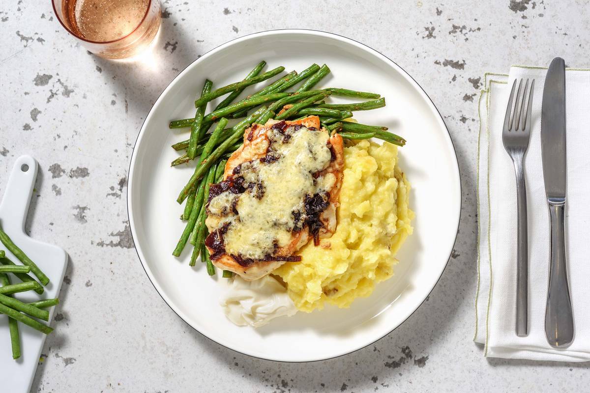 Cheese and Caramelised Onion Chicken and Bacon Lardons