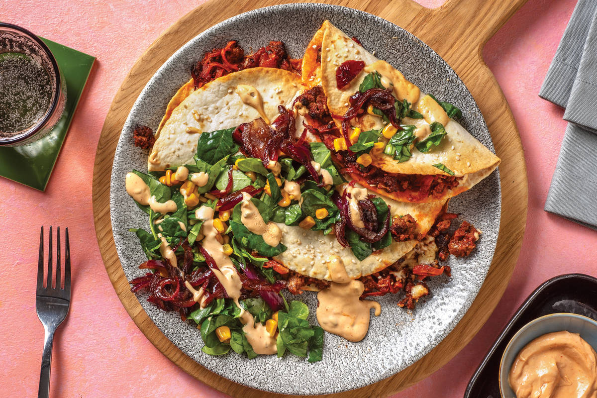 Cheeseburger-Style Beef Quesadillas