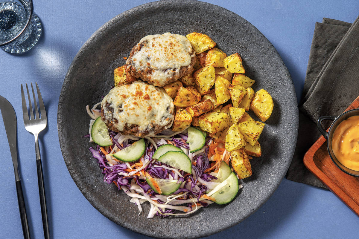 Cheesy Beef Rissoles & Herby Mayo