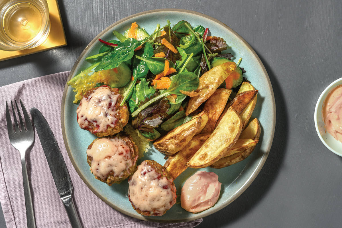 Cheesy Beef Rissoles & Potato Wedges