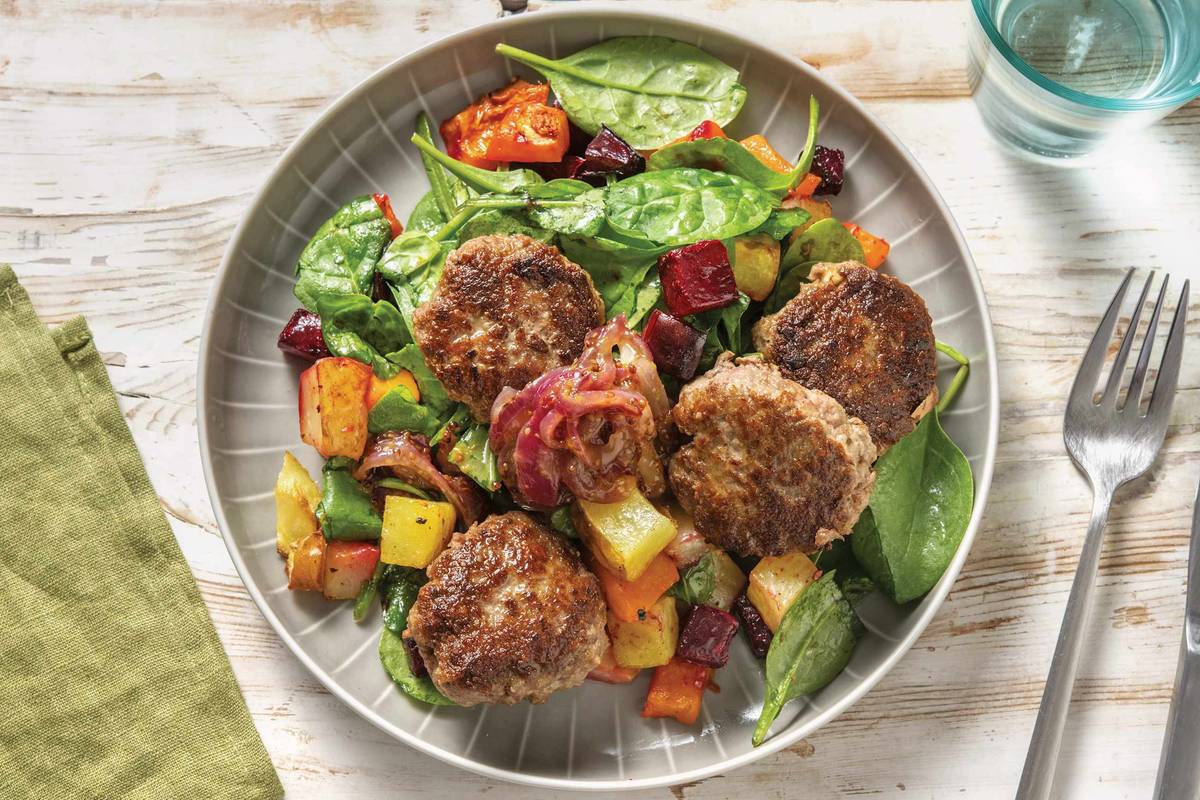 Cheesy Beef Rissoles & Roasted Veggies