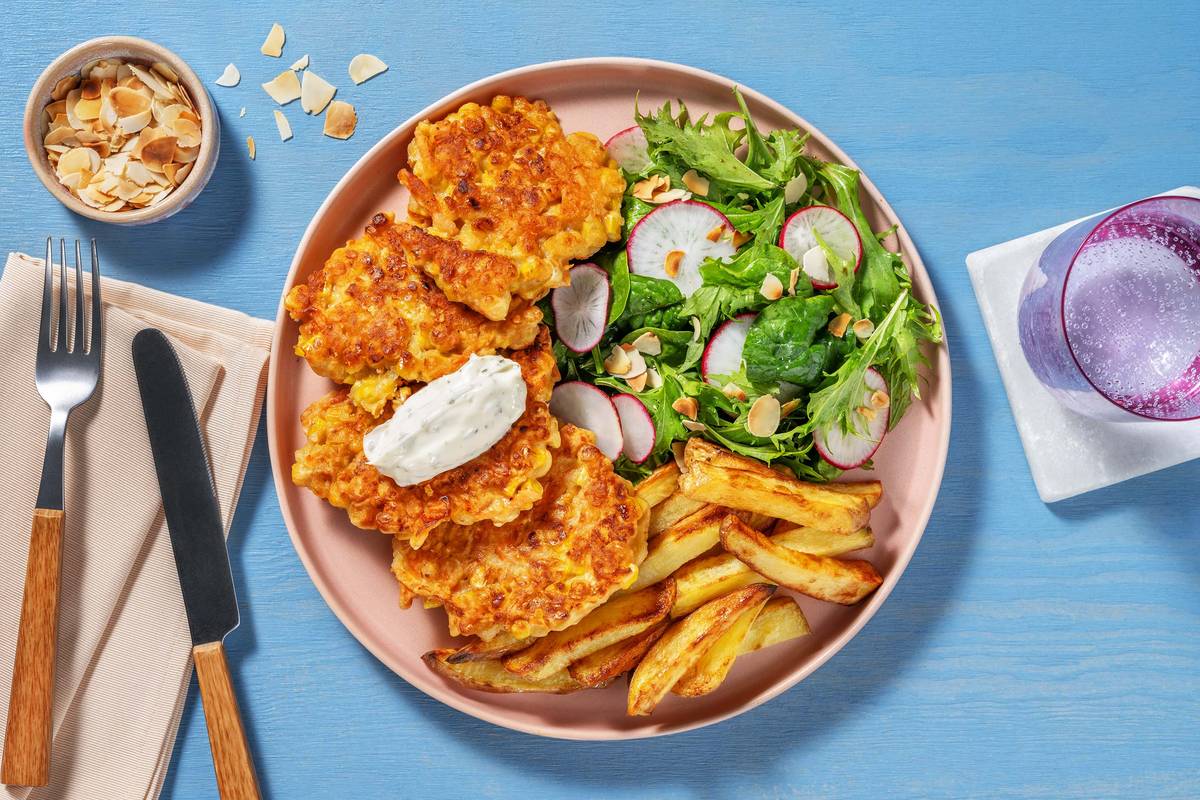 Cheesy Corn Fritters & Potato Fries