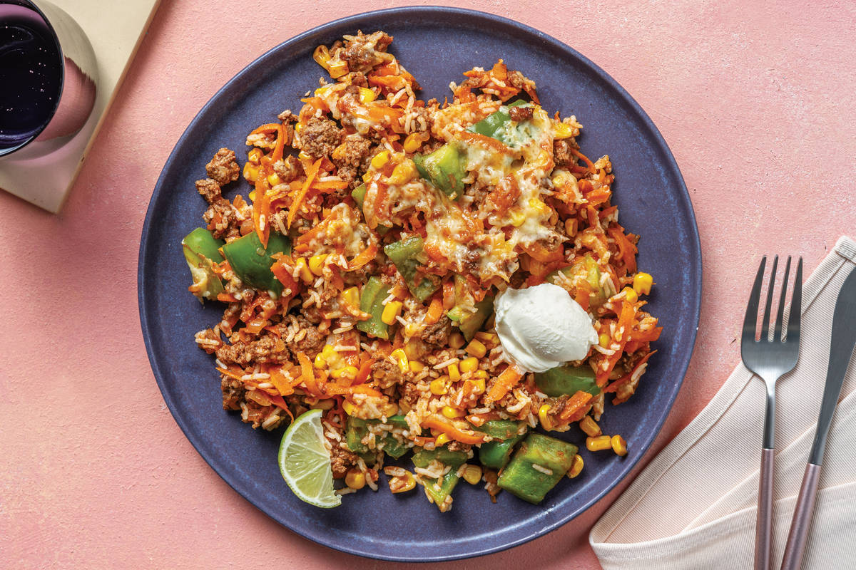 Cheesy Mexican Beef & Rice Bake