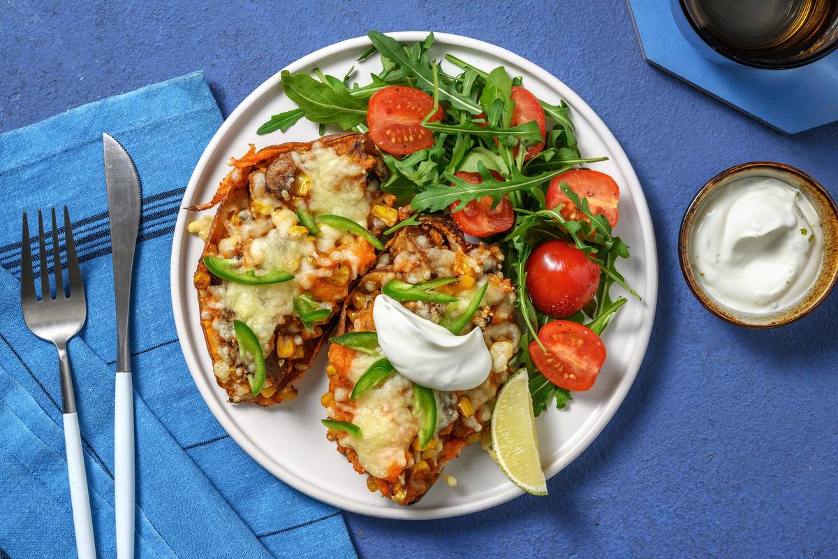 Cheesy Mexican Style Stuffed Sweet Potato