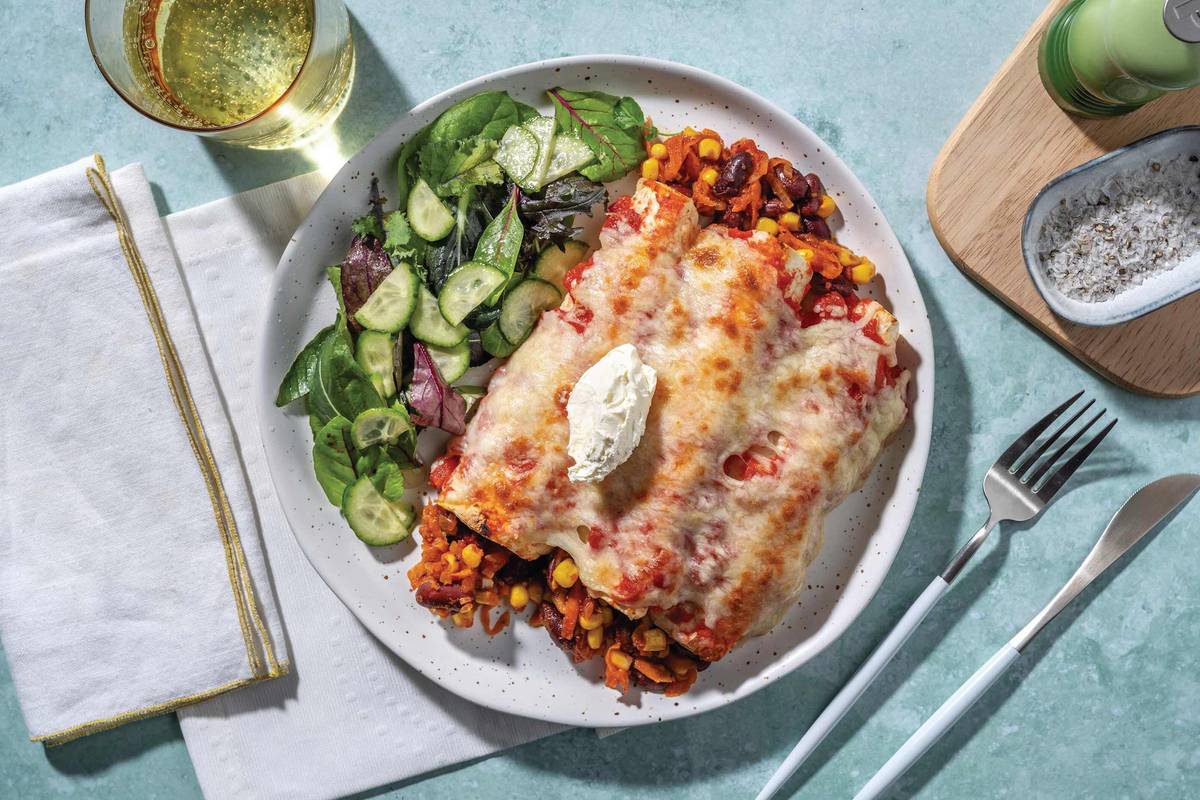 Cheesy Pork & Bean Enchiladas