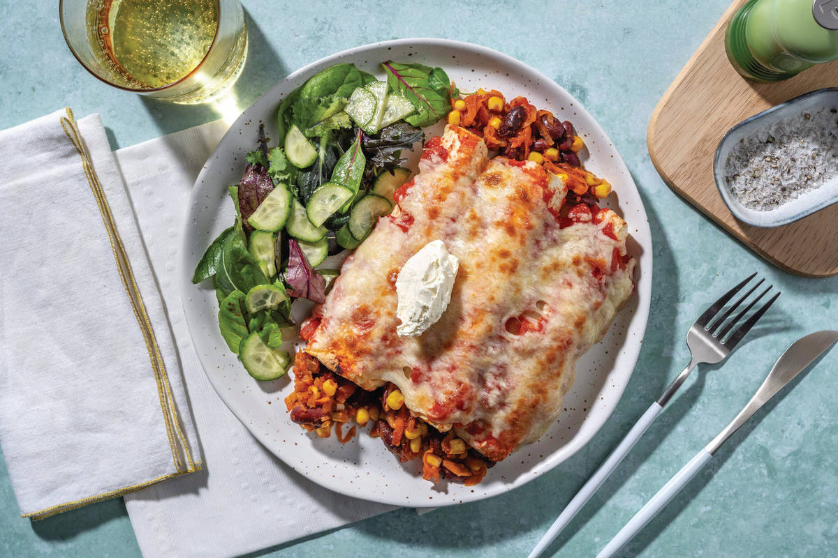 Cheesy Veggie & Bean Enchiladas