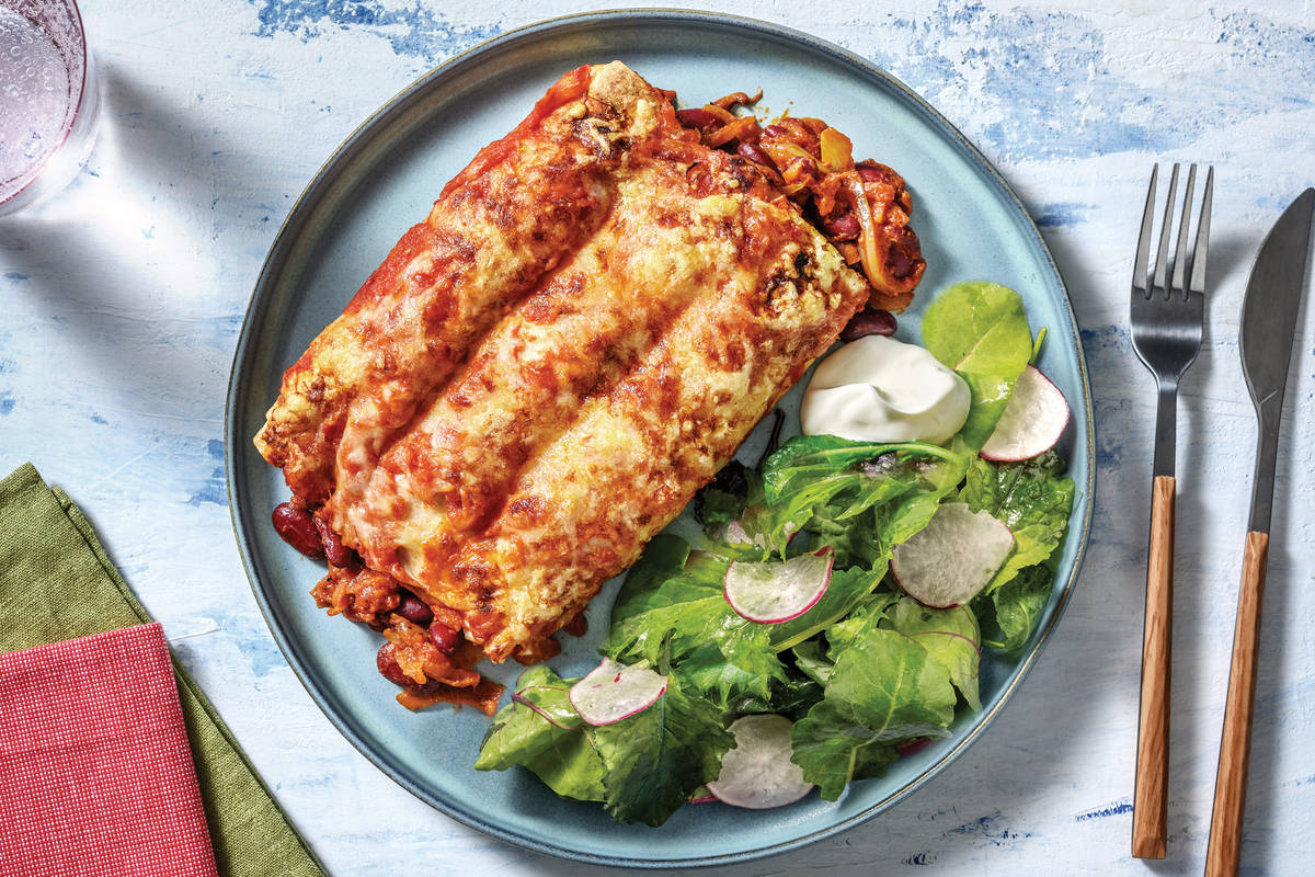 Cheesy Veggie & Bean Enchiladas