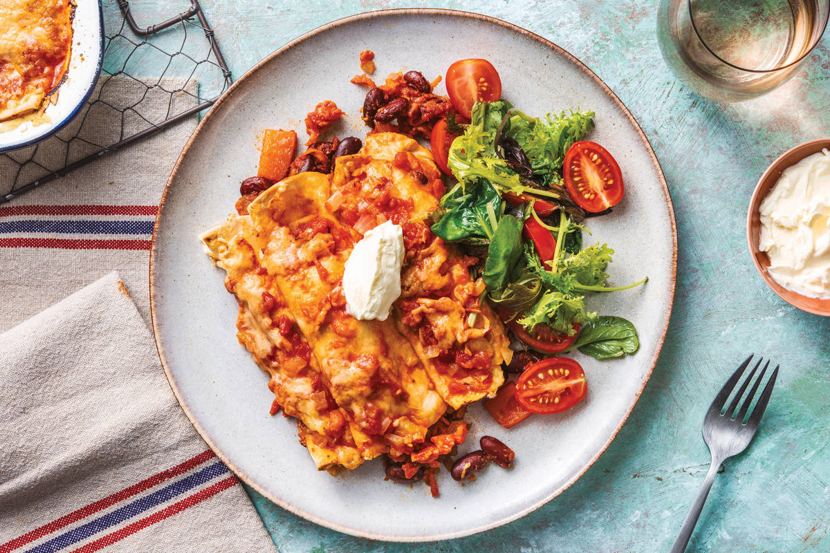 Cheesy Veggie & Bean Enchiladas