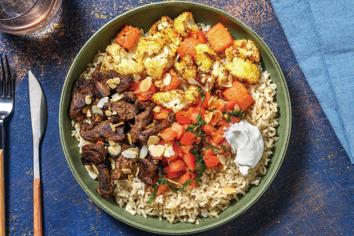 Chermoula-Spiced Beef & Brown Rice Bowl