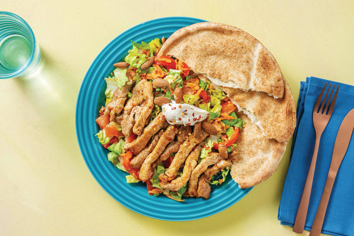 Chermoula Pork & Golden Goddess Salad with Flatbread