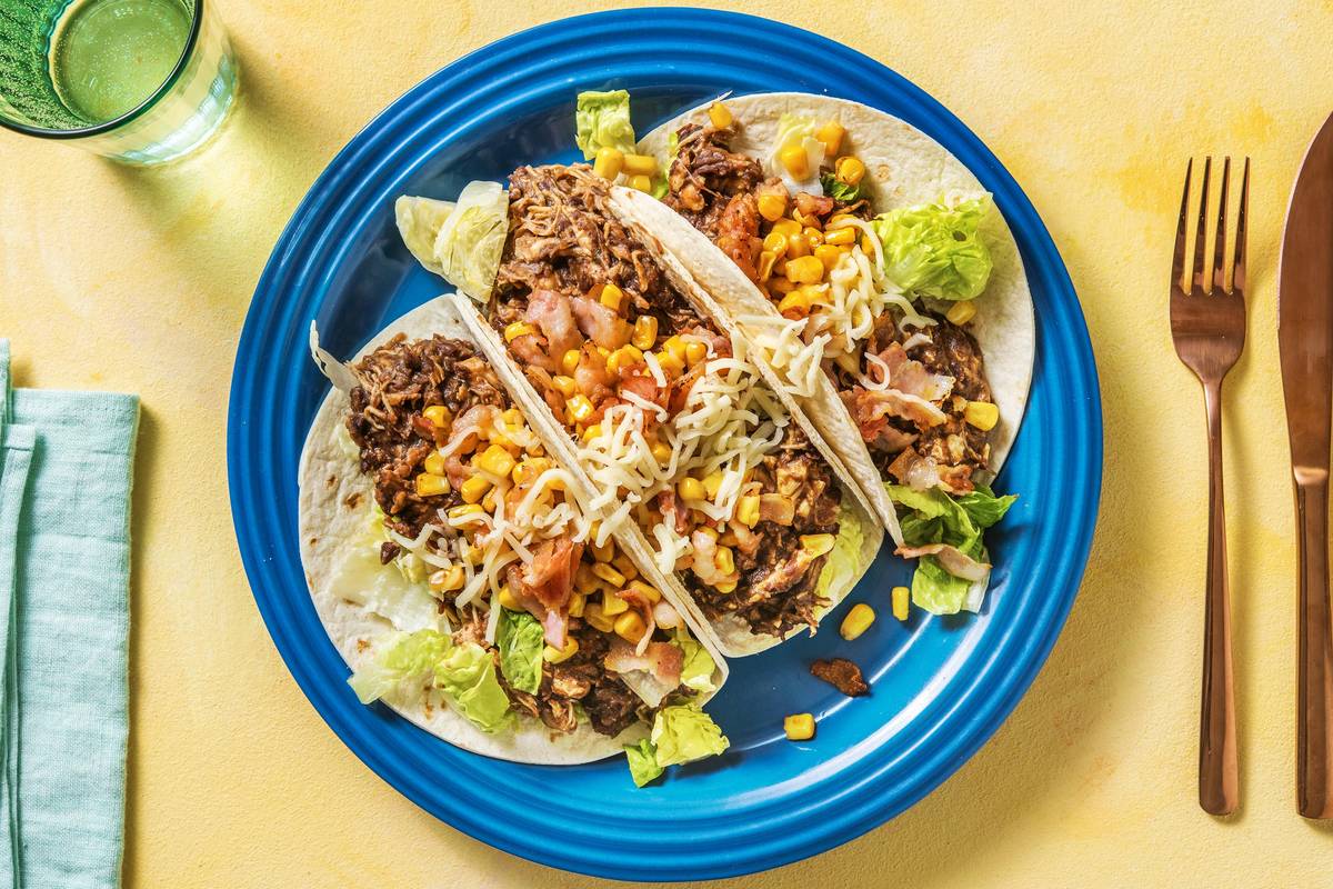 Chicken, Bacon and Blackbean Fajita Tacos