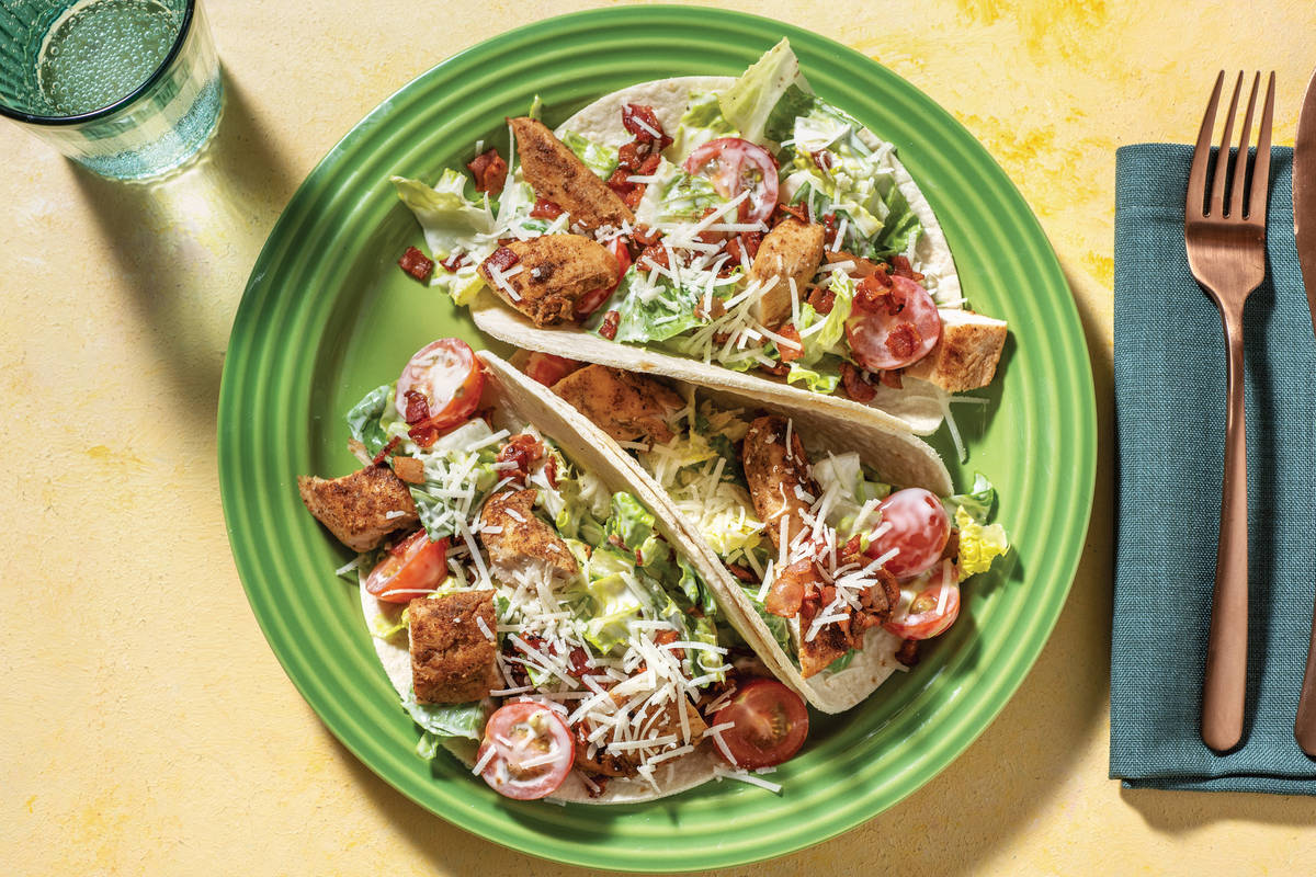 Chicken Caesar Tacos with Bacon & Parmesan