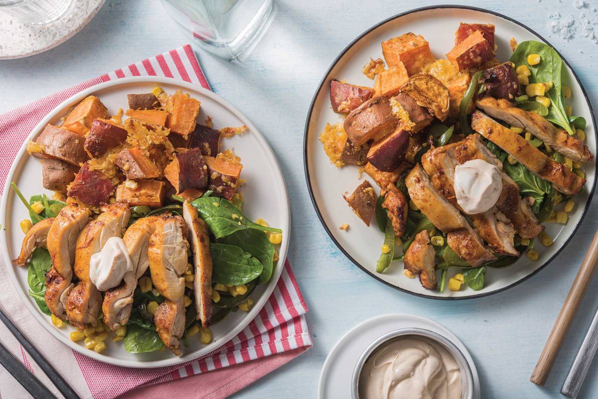 Mexican Chicken & Cheesy Sweet Potato Traybake