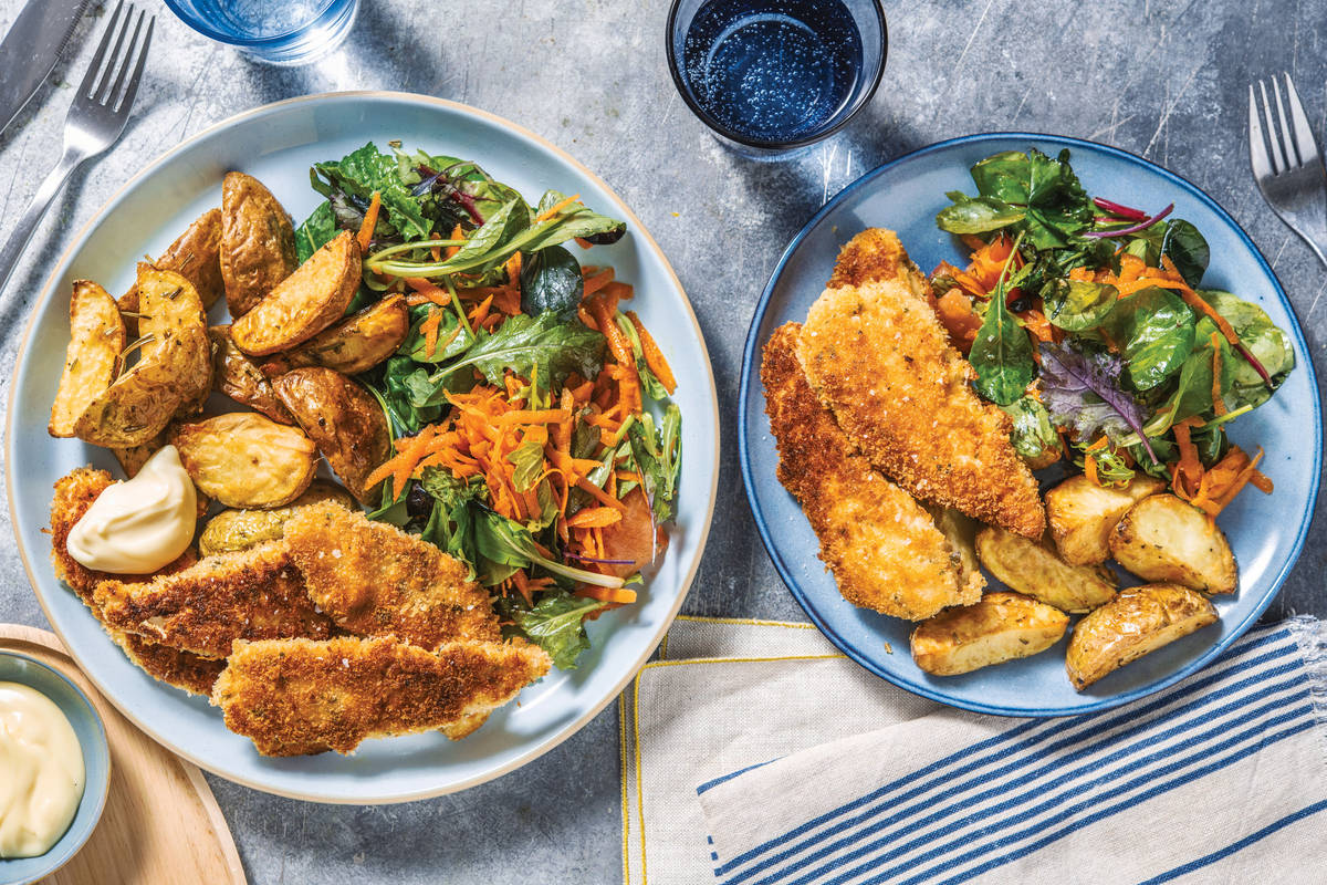Crumbed Chicken Dippers & Rosemary Potato Wedges