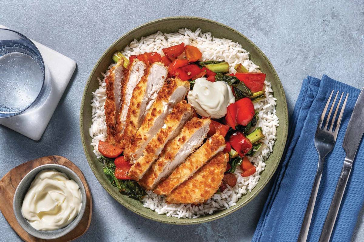 Asian-Style Chicken Schnitzel Rice Bowl
