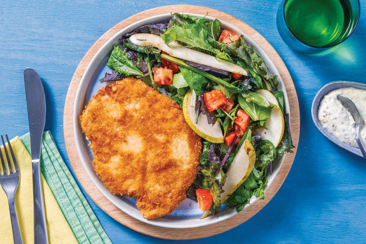 Chicken Schnitzel & Pear-Parmesan Salad