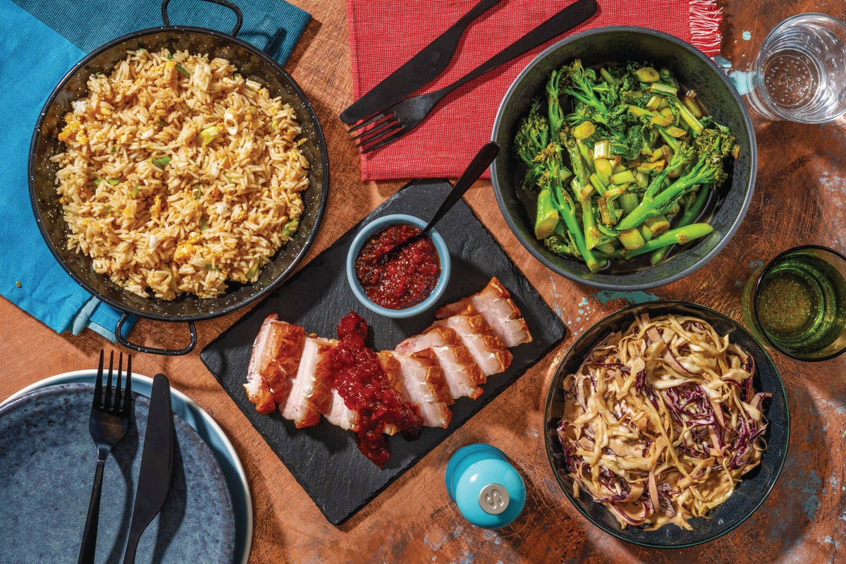 Sweet Sriracha-Roasted Pork Belly & Egg Fried Rice