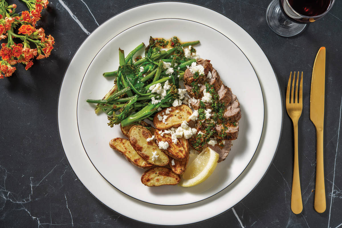 Chimichurri Pork Fillet & Lemony Greens