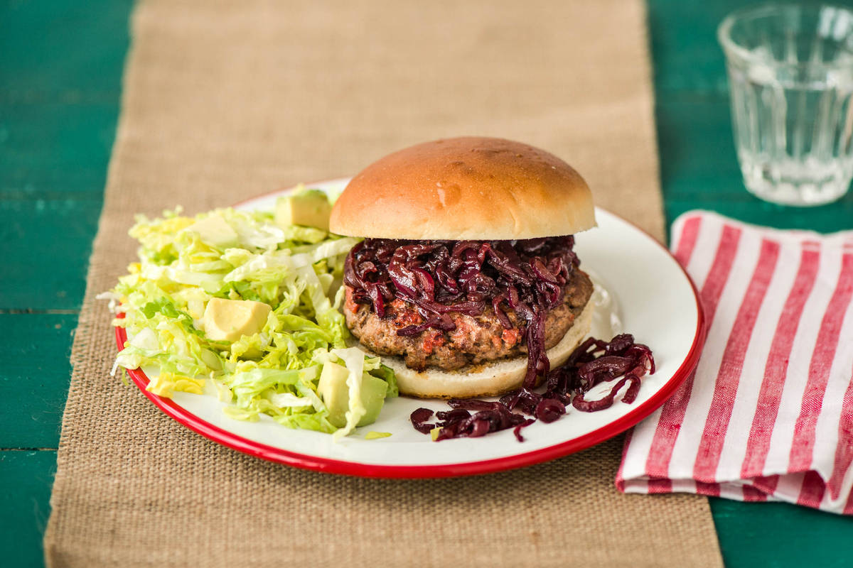 Chorizo Burgers with Red Onion Marmalade