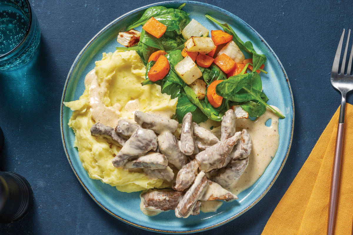 Beef Strips & Creamy Parmesan Sauce
