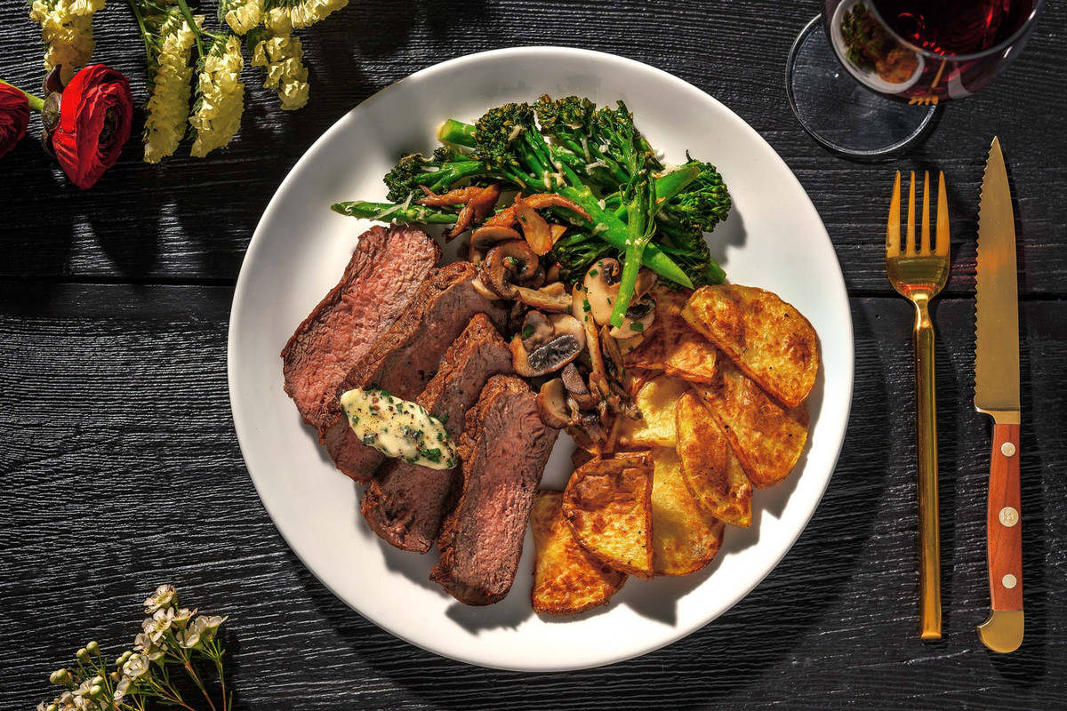 Bistro Truffle Butter Striploin Steak and Mushrooms
