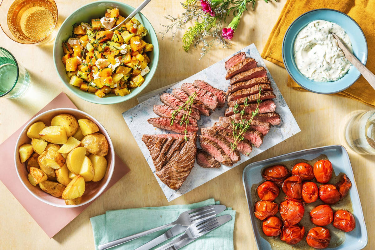 Runderlende met gepofte aardappelen met zure room