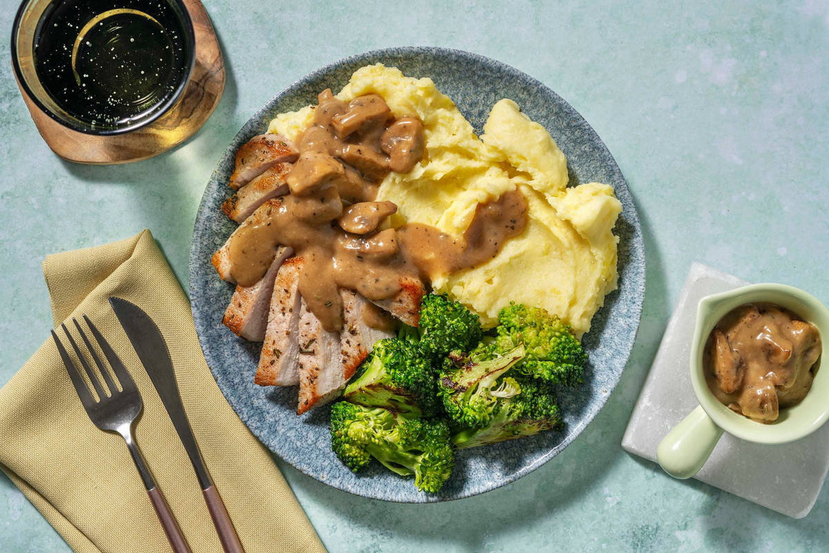 Rosemary Pork Chops and Mushroom Gravy