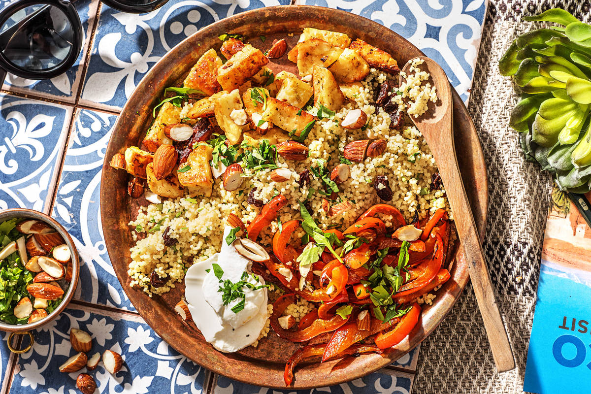 Couscous met halloumi en gebakken rode paprika