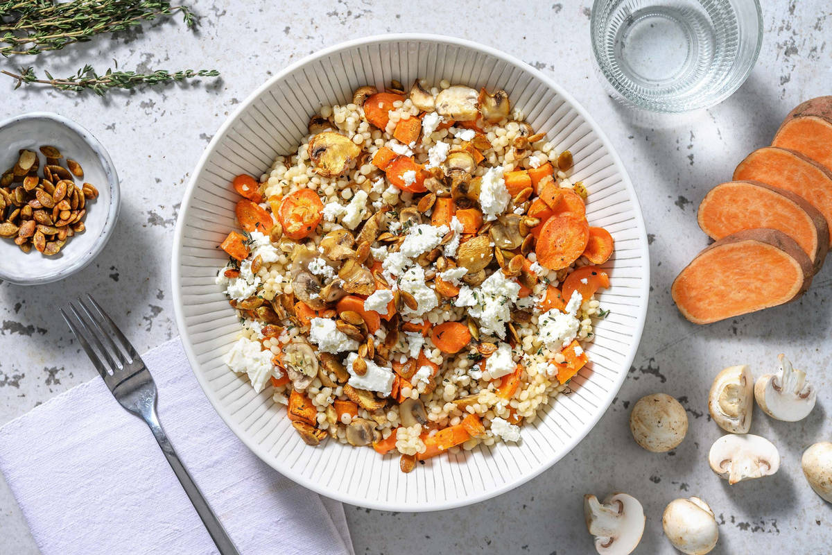 Parelcouscous met zoete aardappel en feta