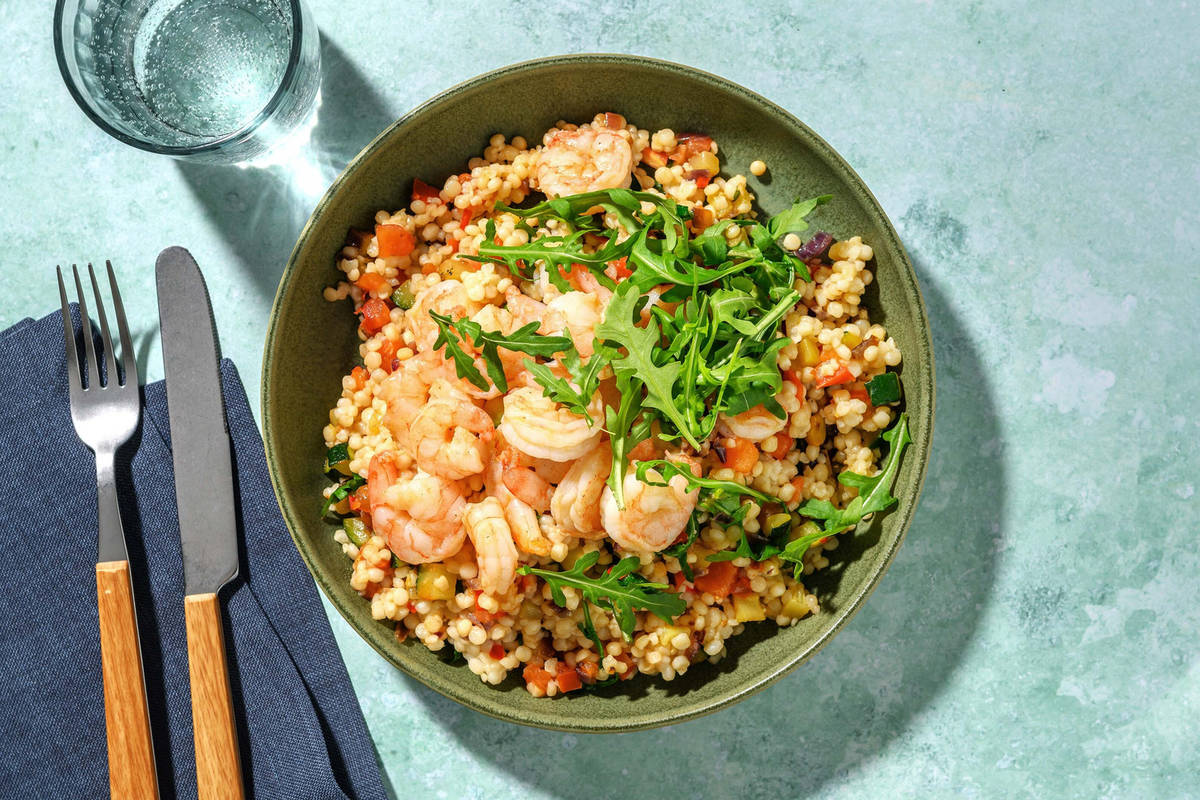 Parelcouscous met garnalen en courgette