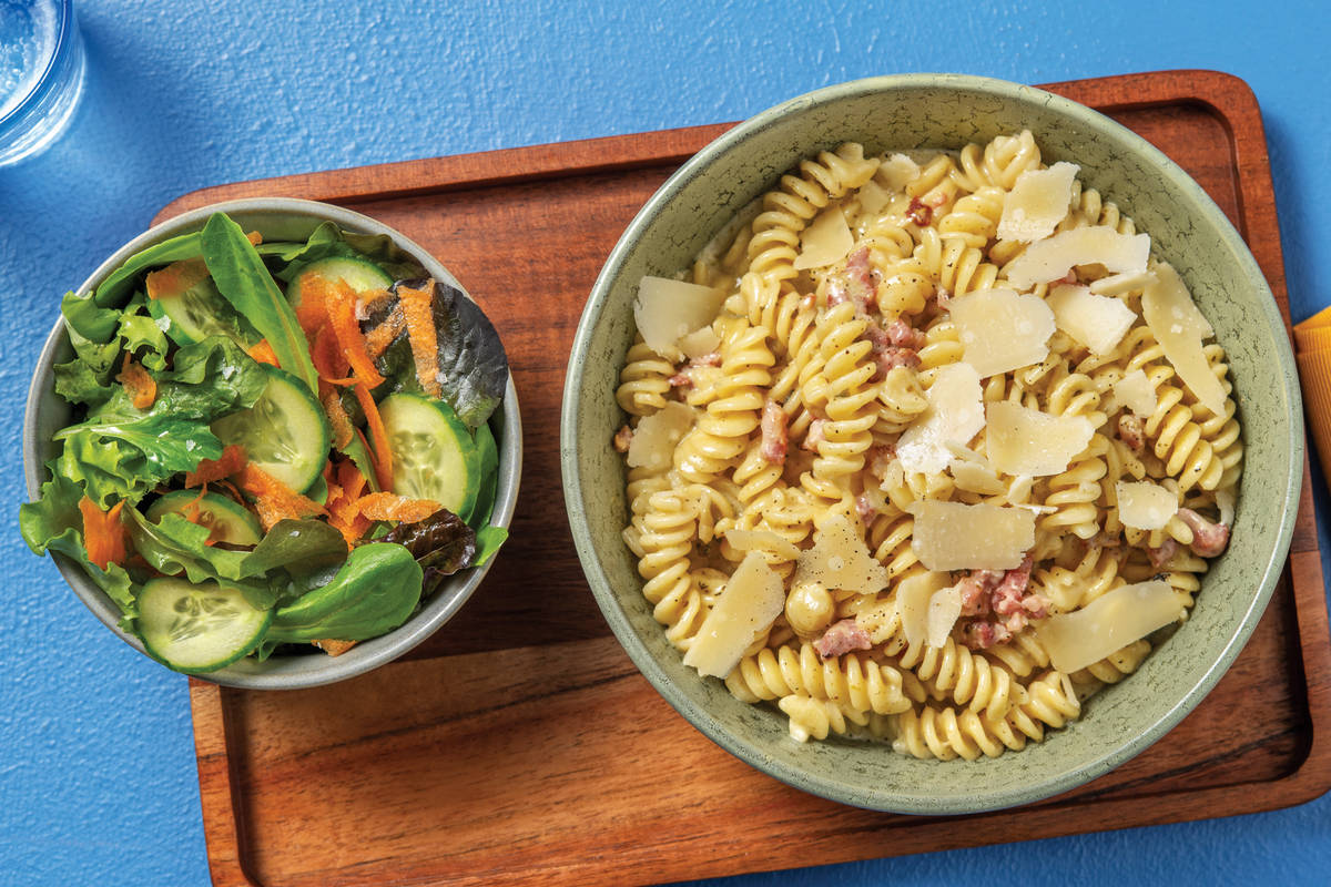 Creamy Bacon & Basil Pesto Fusilli