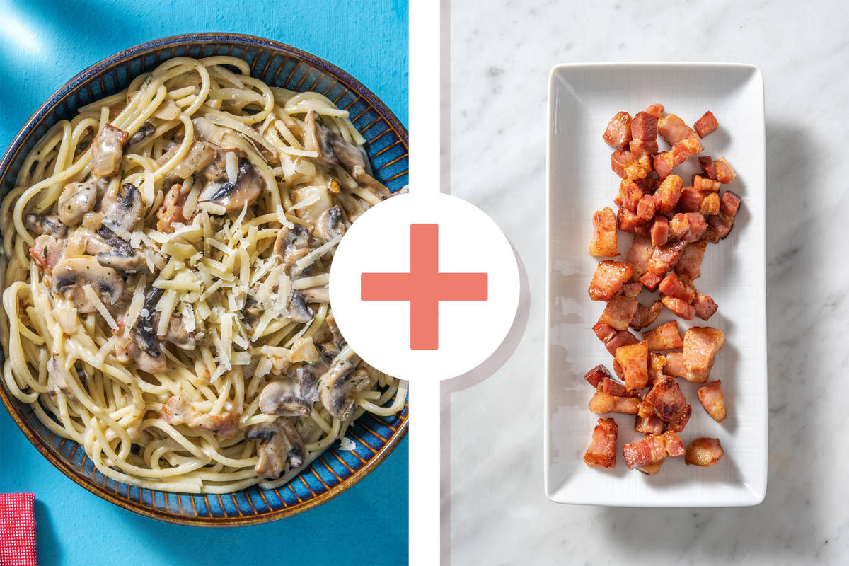Creamy Double Bacon & Mushroom Spaghetti