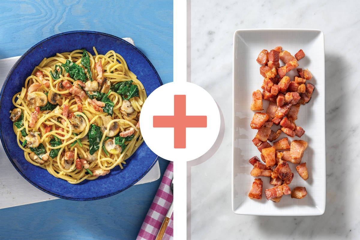 Creamy Double Bacon, Mushroom & Cheese Spaghetti