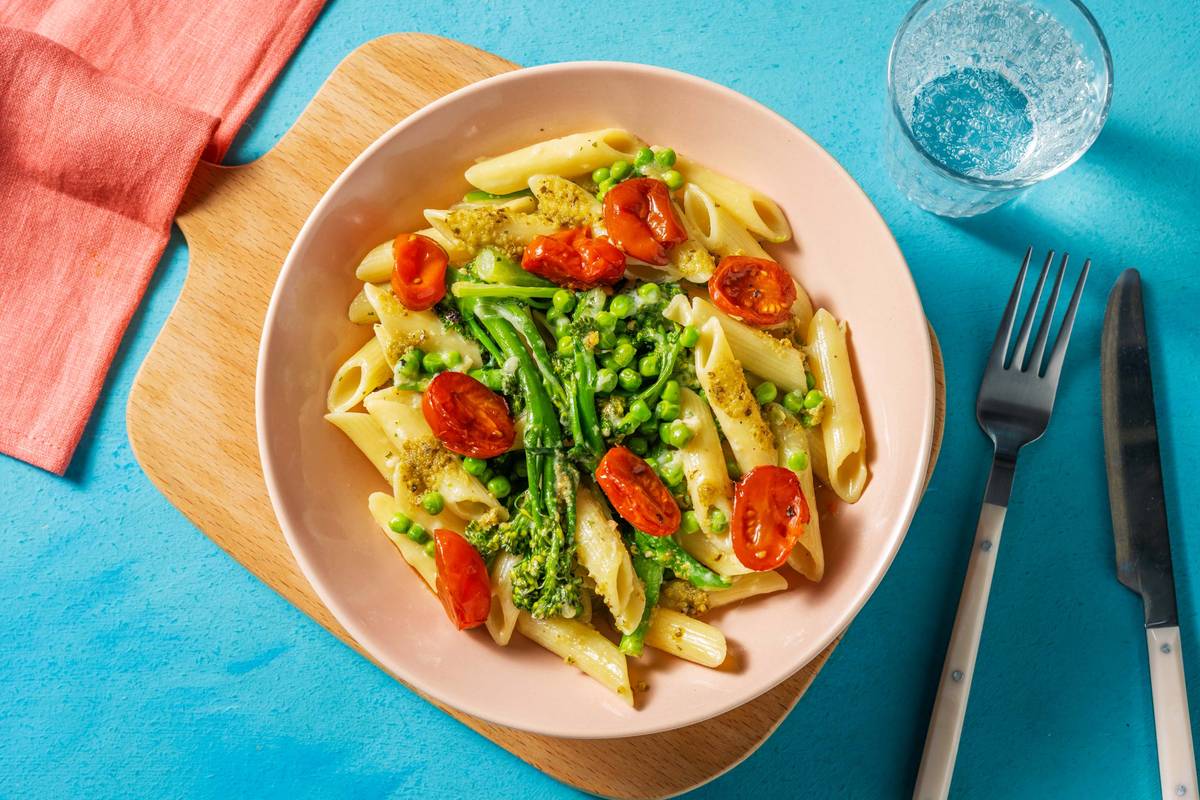 Creamy Green Veg and Pesto Pasta