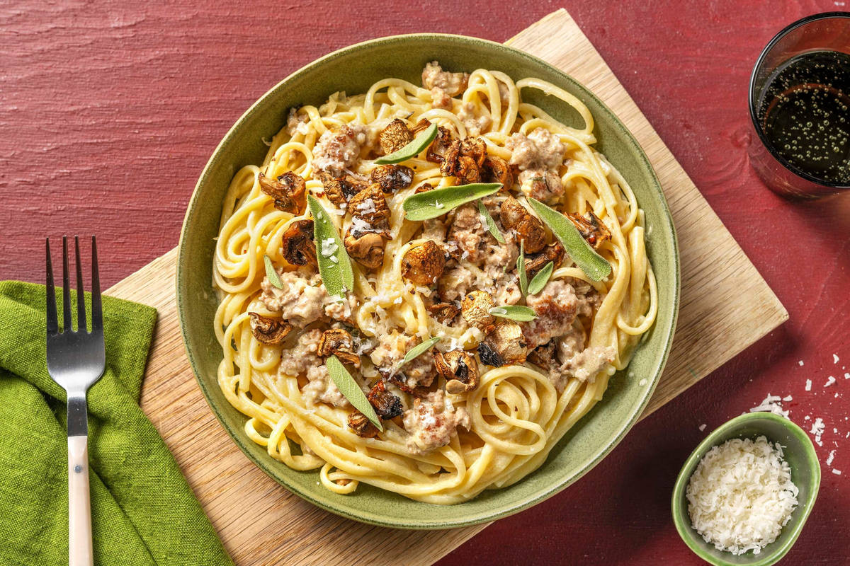Creamy Mushroom and Pork Linguine