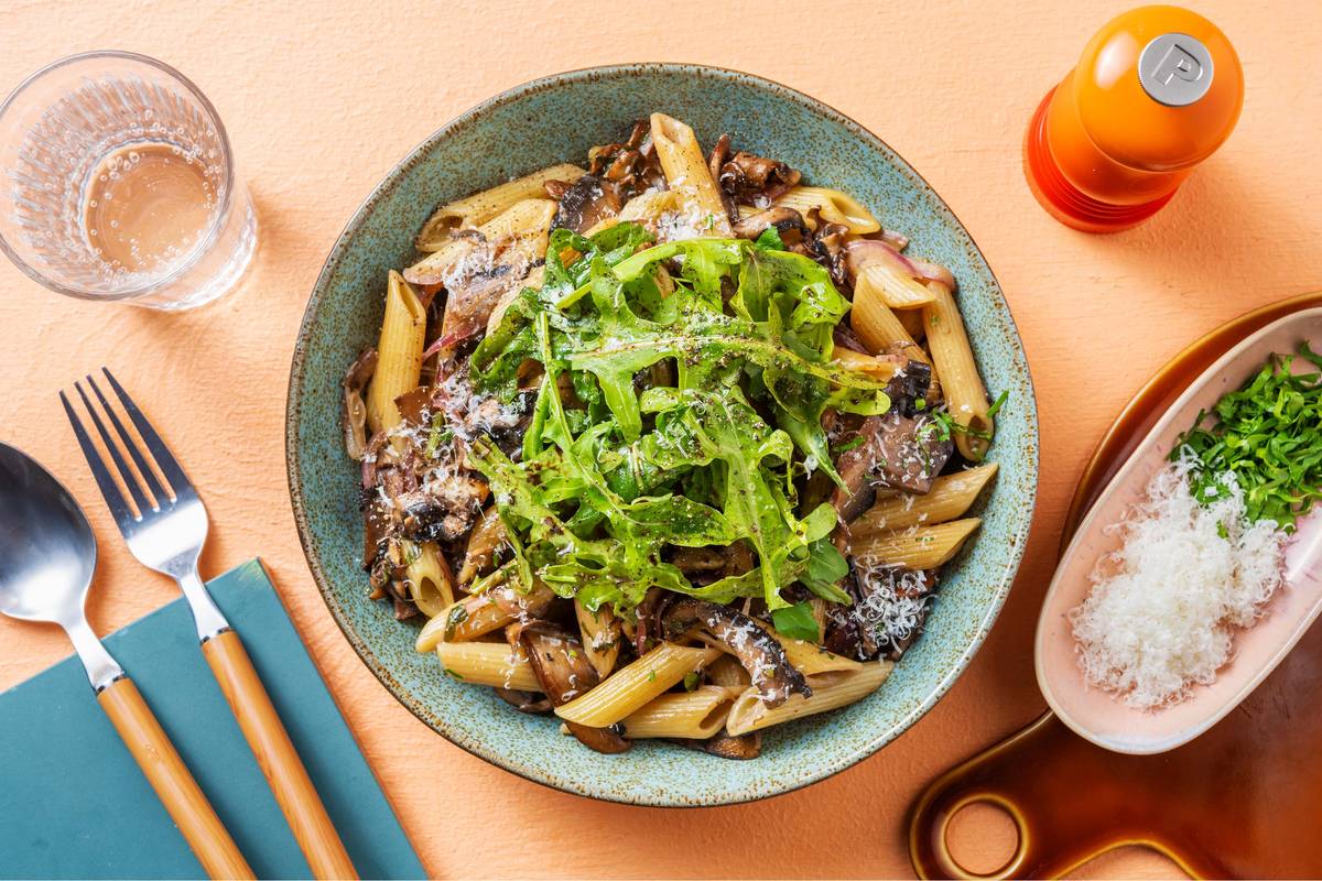 Creamy Mushroom Pasta with Bacon Lardons