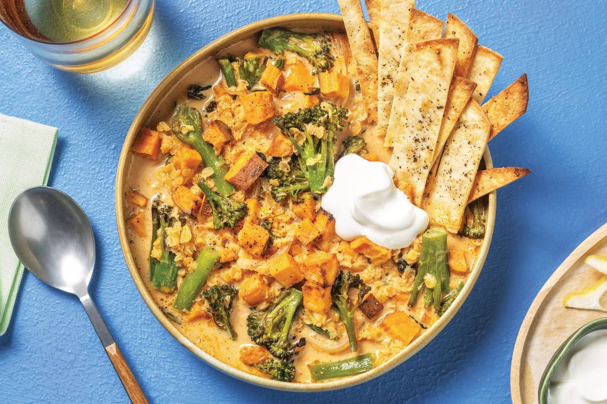 Creamy Red Lentil, Haloumi, Kumara & Coconut Soup