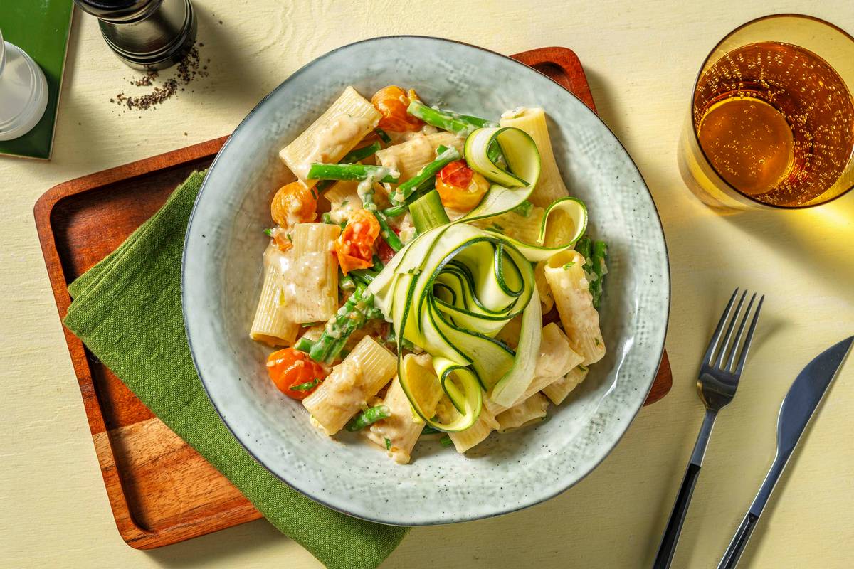 Creamy Tomato and Green Bean Rigatoni