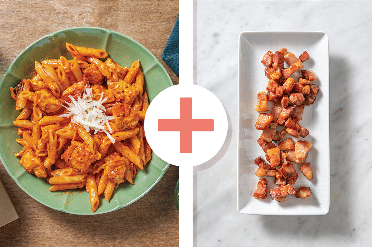 Quick Creamy Tomato, Chicken & Bacon Penne
