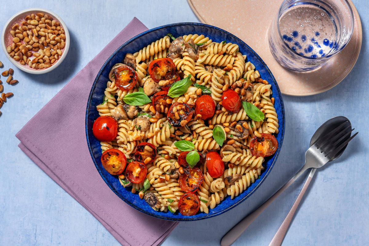 Cremige Fusilli in Pilz-Spinat Sauce