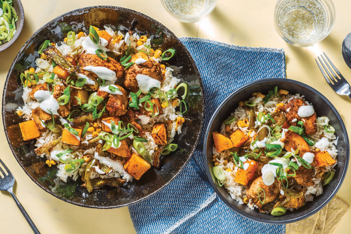 Creole Chicken & Roast Veggie Rice Bowl