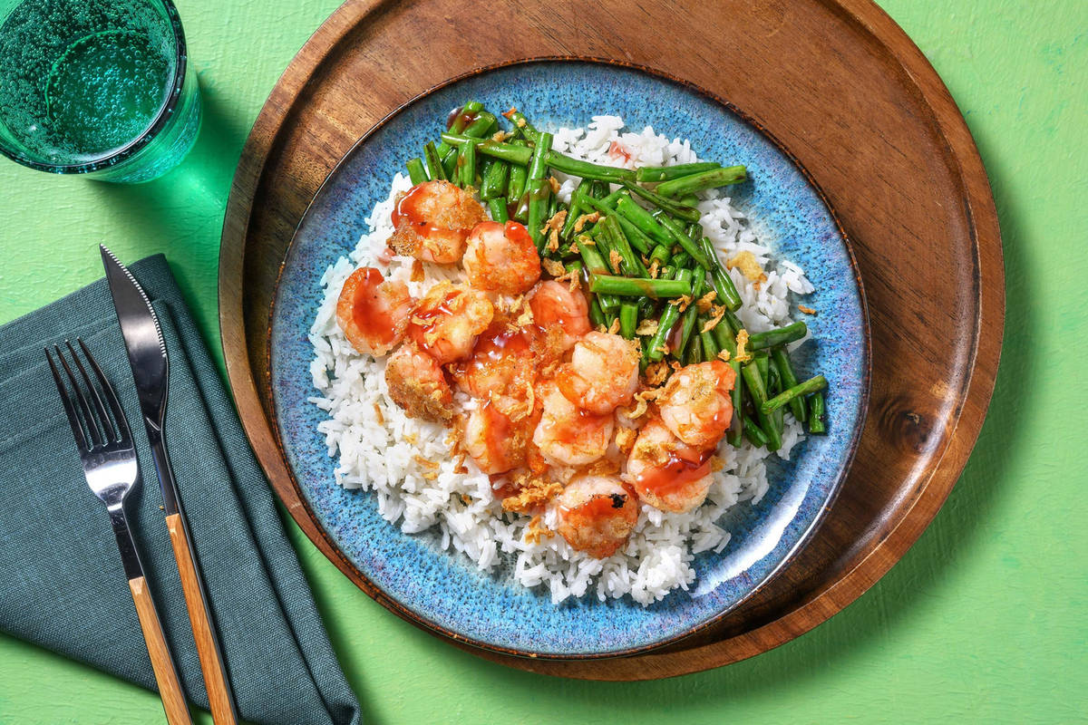 Crevettes croustillantes et haricots verts